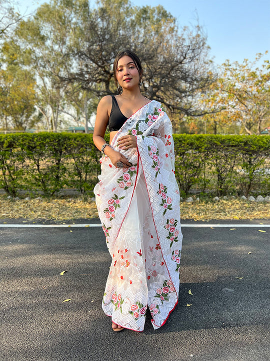 Pink Organza Saree With Blouse Piece