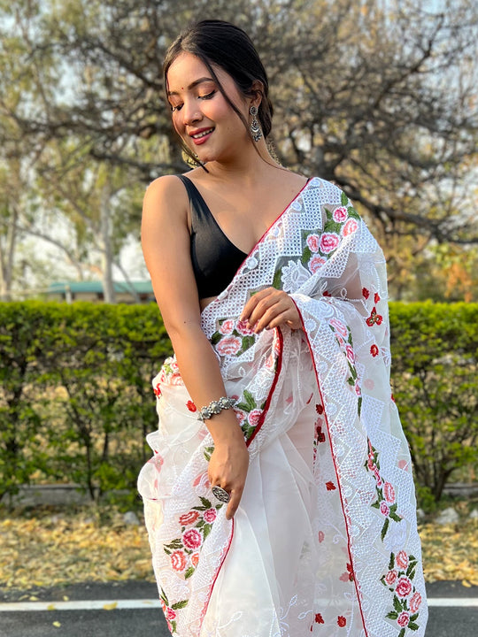 Pink Organza Saree With Blouse Piece