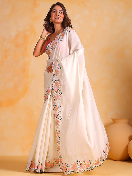 White tussar silk Saree With Blouse Piece