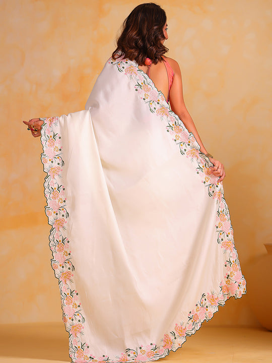 White tussar silk Saree With Blouse Piece