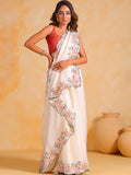 White tussar silk Saree With Blouse Piece