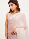 Metallic Grey Embellished Beads And Stones Satin Saree