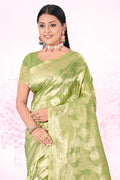 Green Cotton Saree With Blouse Piece