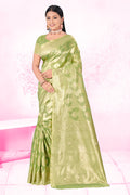 Green Cotton Saree With Blouse Piece