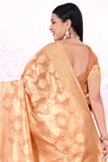 Peach Cotton Saree With Blouse Piece