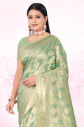 Sea Green Cotton Saree With Blouse Piece