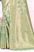 Sea Green Cotton Saree With Blouse Piece