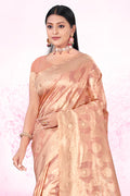 Pink Cotton Saree With Blouse Piece