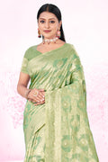 Green Cotton Saree With Blouse Piece