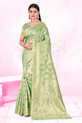 Green Cotton Saree With Blouse Piece