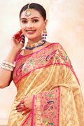 Cream Zari Woven Paithani Silk Saree With Blouse Piece