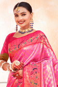 Pink Zari Woven Paithani Silk Saree With Blouse Piece