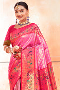 Pink Zari Woven Paithani Silk Saree With Blouse Piece