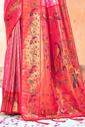 Pink Zari Woven Paithani Silk Saree With Blouse Piece