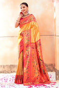 Yellow Zari Woven Paithani Silk Saree With Blouse Piece