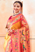 Yellow Zari Woven Paithani Silk Saree With Blouse Piece