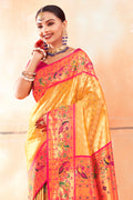 Yellow Zari Woven Paithani Silk Saree With Blouse Piece