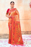 Orange Zari Woven Paithani Silk Saree With Blouse Piece