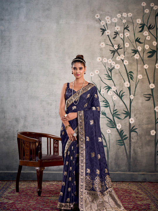 Satin Silk Banarasi Saree With Blouse Piece