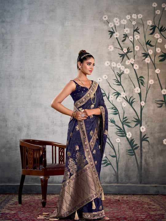 Satin Silk Banarasi Saree With Blouse Piece