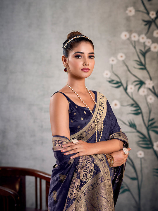 Satin Silk Banarasi Saree With Blouse Piece