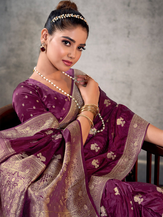Satin Silk Banarasi Saree With Blouse Piece