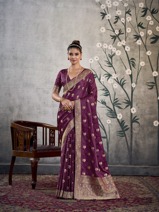 Satin Silk Banarasi Saree With Blouse Piece