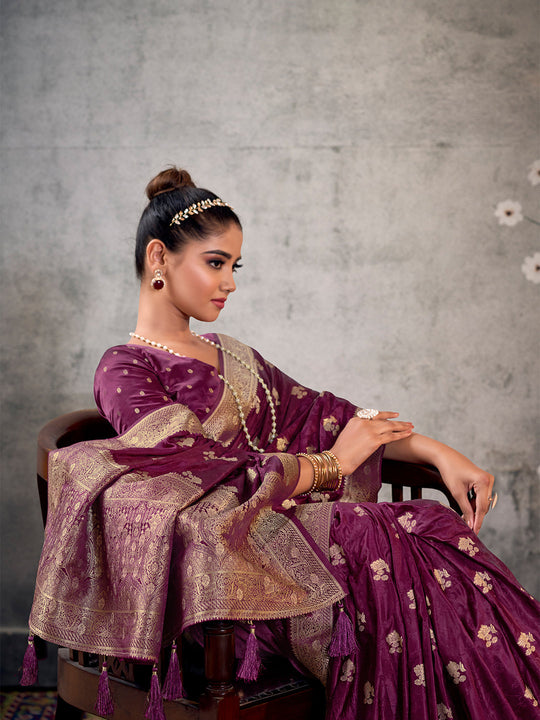 Satin Silk Banarasi Saree With Blouse Piece