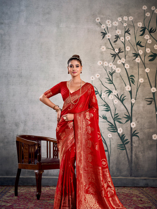 Satin Silk Banarasi Saree With Blouse Piece