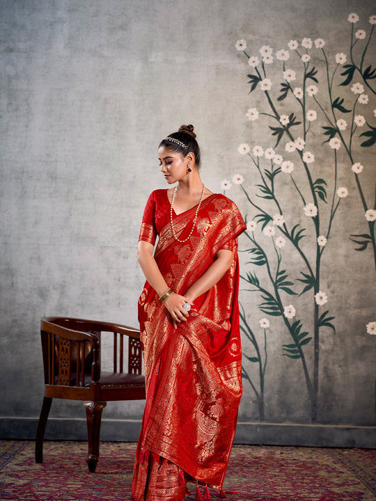 Satin Silk Banarasi Saree With Blouse Piece