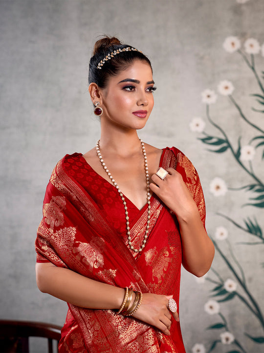 Satin Silk Banarasi Saree With Blouse Piece