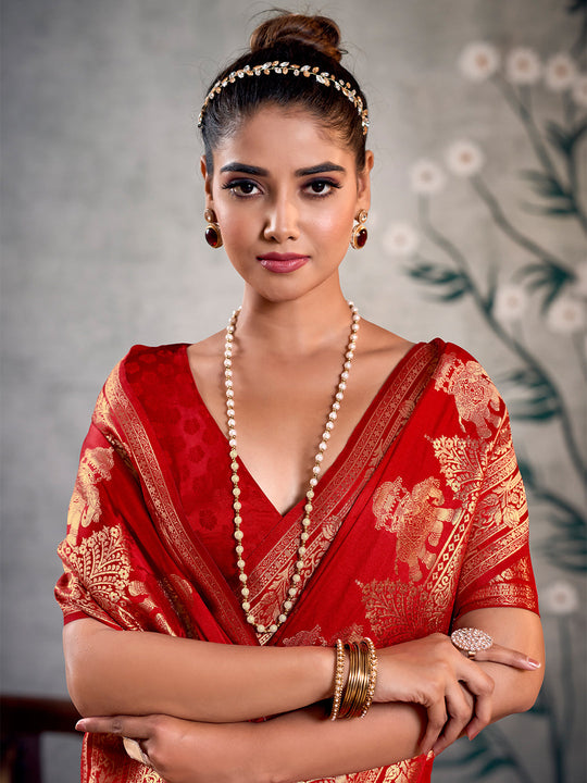 Satin Silk Banarasi Saree With Blouse Piece