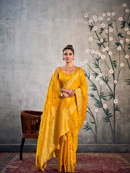 Satin Silk Banarasi Saree With Blouse Piece