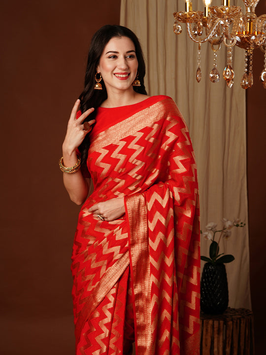 Georgette Banarasi Silk Saree With Blouse Piece