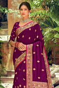Womens Banarasi Silk Purple Saree With Blouse Piece