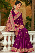 Womens Banarasi Silk Purple Saree With Blouse Piece