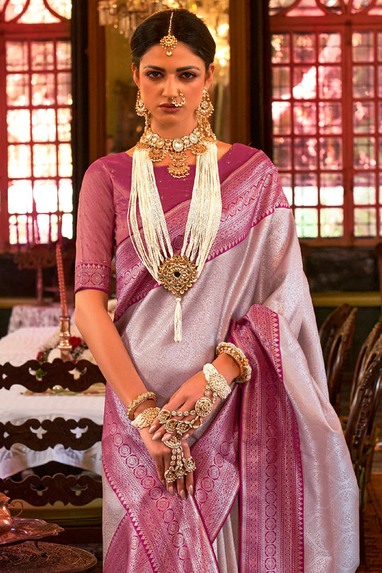 Pastel Lilac Kanjivaram Saree