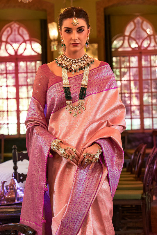Pastel Peach Kanjivaram Saree