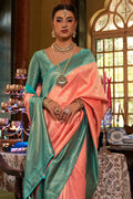 Coral Peach Kanjivaram Saree