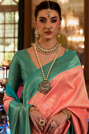Coral Peach Kanjivaram Saree