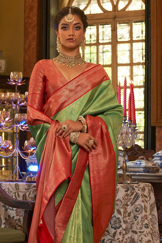 Slime Green Kanjivaram Saree