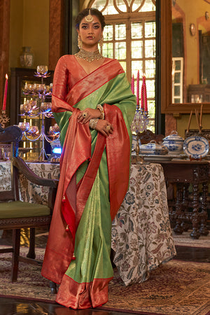 Slime Green Kanjivaram Saree