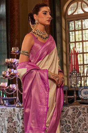 Buttermilk Beige Kanjivaram Saree