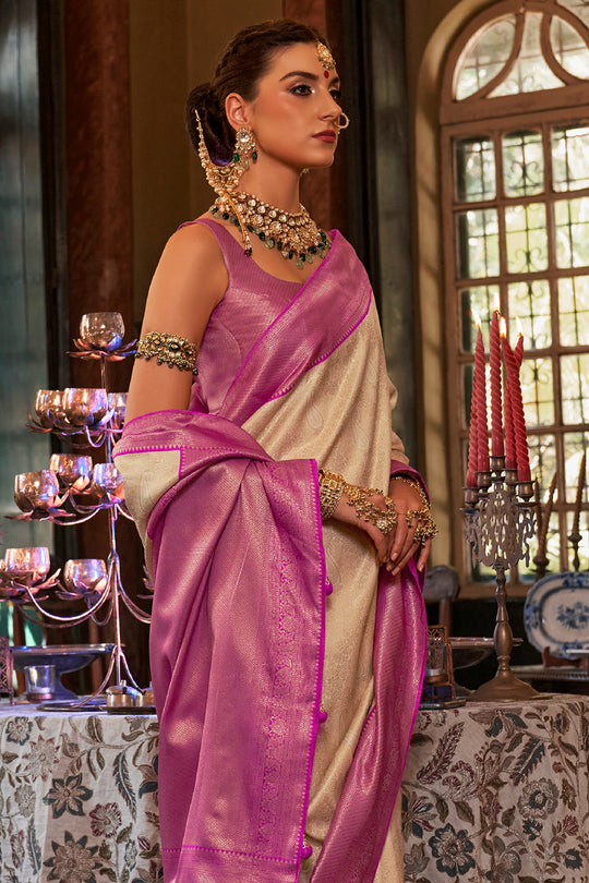 Buttermilk Beige Kanjivaram Saree