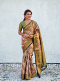 Green Banarasi Silk Blend Saree With Blouse Piece