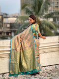 Rama Banarasi Silk Blend Saree With Blouse Piece