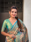 Rama Banarasi Silk Blend Saree With Blouse Piece