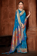 Blue Paithani Silk Saree With Blouse Piece