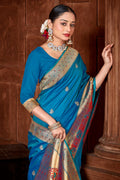 Blue Paithani Silk Saree With Blouse Piece