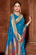 Blue Paithani Silk Saree With Blouse Piece